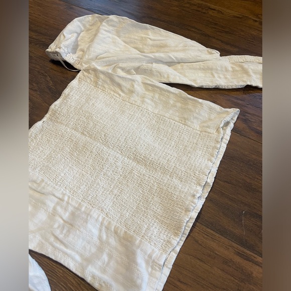 Dynamite white linen XS puffy shoulders crop top 3/4 length sleeves boho core - Picture 5 of 5